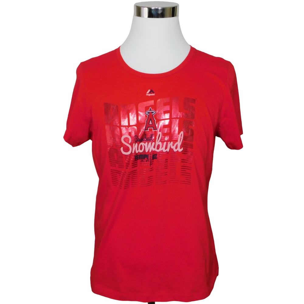 Majestic MLB Angels Snowbird Cotton Red Short Sleeve T-Shirt Womens XXL